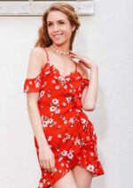 Celino Women's Summer Sexy Red Floral Printed Off Shoulder Beacwear Mini Dress - Celino Corp.