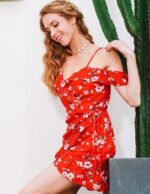 Celino Women's Summer Sexy Red Floral Printed Off Shoulder Beacwear Mini Dress - Celino Corp.