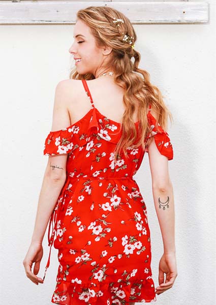 Celino Women's Summer Sexy Red Floral Printed Off Shoulder Beacwear Mini Dress - Celino Corp.