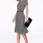 Celino Women Slim Mermaid Bodycon Black & White Check Formal Office Pencil Dress
