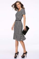 Celino Women Slim Mermaid Bodycon Black & White Check Formal Office Pencil Dress