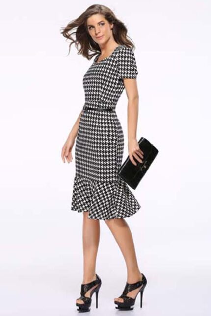 Celino Women Slim Mermaid Bodycon Black & White Check Formal Office Pencil Dress
