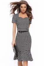 Celino Women Slim Mermaid Bodycon Black & White Check Formal Office Pencil Dress - Image 2