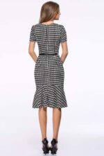 Celino Women Slim Mermaid Bodycon Black & White Check Formal Office Pencil Dress - Image 4