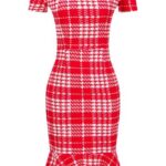 Celino Women Slim Mermaid Bodycon Red & White Check Formal Office Pencil Dress - Celino Corp.