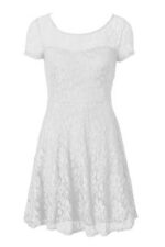 Celino Women Floral Lace Round Neck Short Sleeve Mini Skater White Dresses - Celino Corp.