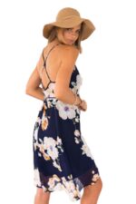 Celino Women's Crisscross Back Plunge V-Neck Sleeveless Floral Printed Cami Dress - Celino Corp.