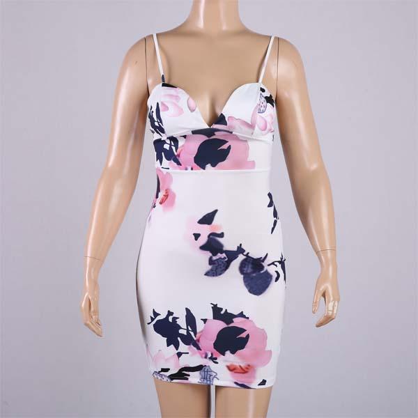 Celino Women's Floral Printed White V-Neck Sleeveless Short Mini Printed - Celino Corp.