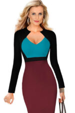Ladies Fashion Clothes Long Sleeve V-Neck Burgundy Modern Official Dress - Celino Corp.