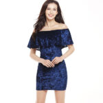 Women's Fashion Sexy Velvet Off Shoulder Short Sleeve Midnight Blue Mini Dresses - Celino Corp.
