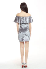 Women's Fashion Sexy Velvet Off Shoulder Short Sleeve Silver  Mini Dresses - Celino Corp.