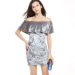 Women's Fashion Sexy Velvet Off Shoulder Short Sleeve Silver  Mini Dresses - Celino Corp.