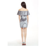 Women's Fashion Sexy Velvet Off Shoulder Short Sleeve Silver  Mini Dresses - Celino Corp.