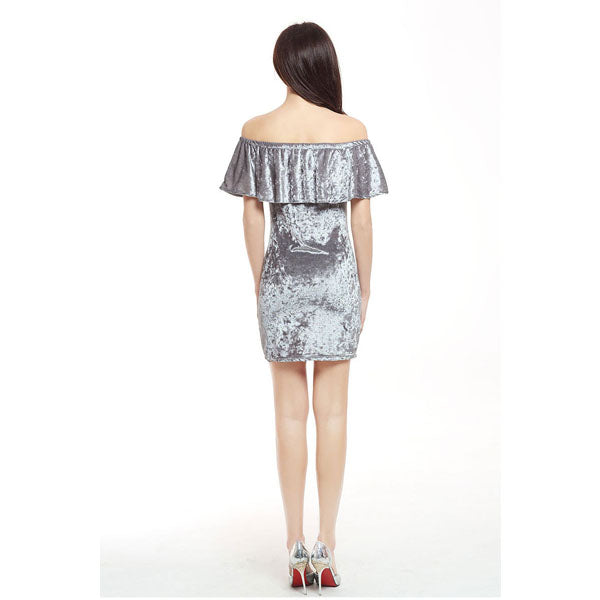 Women's Fashion Sexy Velvet Off Shoulder Short Sleeve Silver  Mini Dresses - Celino Corp.