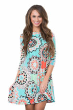 Celino Women's Casual Turquoise Blue / Red / Black Floral Printed Mini Dress - Celino Corp.