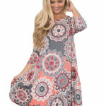 Celino Women's Casual O Neck Three Quarter Sleeve Grey Floral Mini Dress - Celino Corp.