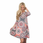 Celino Women's Casual O Neck Three Quarter Sleeve Grey Floral Mini Dress - Celino Corp.