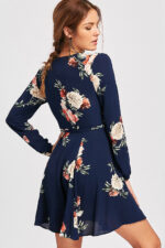 Celino Women's Casual Party Deep V Neck Navy Blue Floral Printed Mini Dress - Celino Corp.