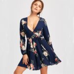 Celino Women's Casual Party Deep V Neck Navy Blue Floral Printed Mini Dress - Celino Corp.