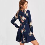 Celino Women's Casual Party Deep V Neck Navy Blue Floral Printed Mini Dress - Celino Corp.