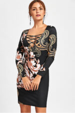 Celino Women's Casual Party Wear Deep V Neck Black Floral Printed Mini Dress - Celino Corp.