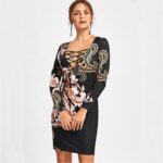 Celino Women's Casual Party Wear Deep V Neck Black Floral Printed Mini Dress - Celino Corp.