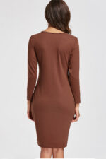 Celino Women's Casual Party Wear Round Neck Solid Brown Mini Dress - Image 8