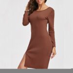 Celino Women's Casual Party Wear Round Neck Solid Brown Mini Dress - Image 4