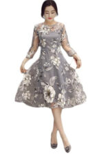 Celino Ladies Three Quarter Sleeve O Neck Floral Printed Gray Midi Dresses - Image 4