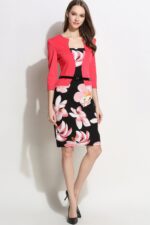 Celino Ladies Official Three Quarter Sleeve Floral Printed Pink Mini Dress - Celino Corp.