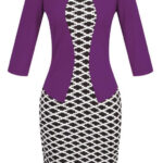 Celino Ladies Office Wear Formal Printed Plaid Purple Mini Pencil Dress