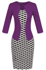 Celino Ladies Office Wear Formal Printed Plaid Purple Mini Pencil Dress
