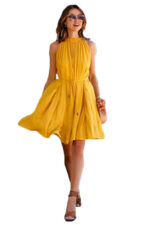Celino Women's Ladies Cocktail Sleeveless Yellow Color Mini Skater Dress - Image 2
