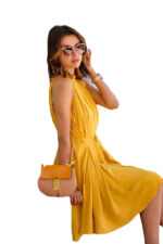 Celino Women's Ladies Cocktail Sleeveless Yellow Color Mini Skater Dress - Image 4