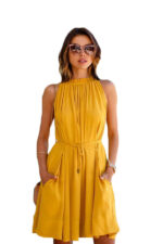 Celino Women's Ladies Cocktail Sleeveless Yellow Color Mini Skater Dress - Image 6