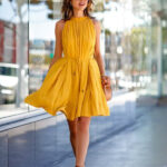 Celino Women's Ladies Cocktail Sleeveless Yellow Color Mini Skater Dress