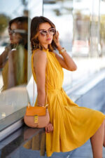 Celino Women's Ladies Cocktail Sleeveless Yellow Color Mini Skater Dress - Image 3