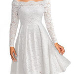 Celino Women's White Floral Lace Off Shoulder Long Sleeve Skater Dress - Celino Corp.