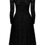 Celino Women's Black Floral Lace Off Shoulder Long Sleeve Skater Dress