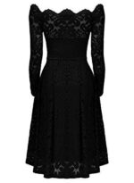 Celino Women's Black Floral Lace Off Shoulder Long Sleeve Skater Dress