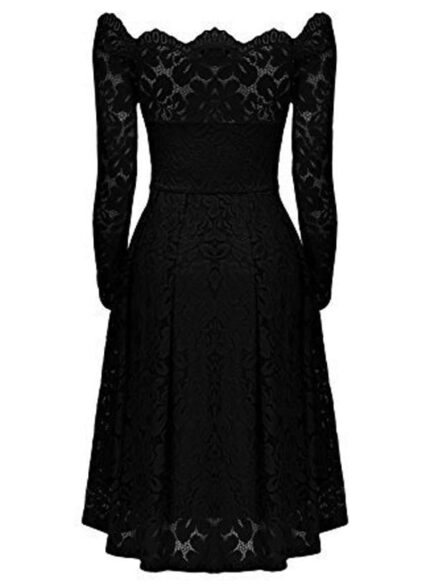 Celino Women's Black Floral Lace Off Shoulder Long Sleeve Skater Dress
