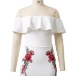 Celino Women's White Floral Printed Off Shoulder Short Sleeve Bodycon Dress - Celino Corp.