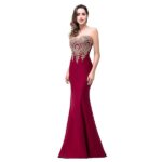 Celino Women's Mermaid Prom Sheer Jewel Neck Floor Length Red Gown Party Dress - Celino Corp.