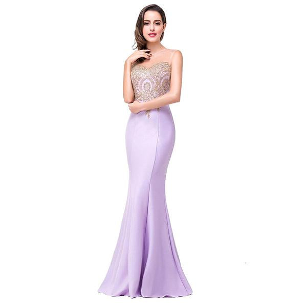 CEBDR134_1 Celino Women's Mermaid Prom Sheer Jewel Neck Floor Length Purple Gown Party Dress - Celino Corp.