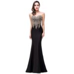 Celino Women's Mermaid Prom Sheer Jewel Neck Floor Length Black Gown Party Dress - Celino Corp.