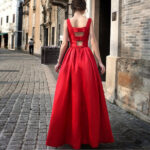 Celino Women's Red Long Gown Floor Length Round Neck Sleeveless Party Dress - Image 2