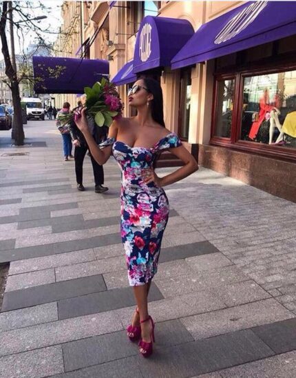 Celino Women's sexy Blue Multi Color off shoulder Floral print Mini Dress - Celino Corp.