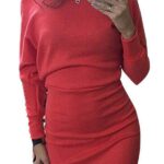 Celino Women's Winter Red Long Sleeve One Off Shoulder Short Mini Dress - Celino Corp.