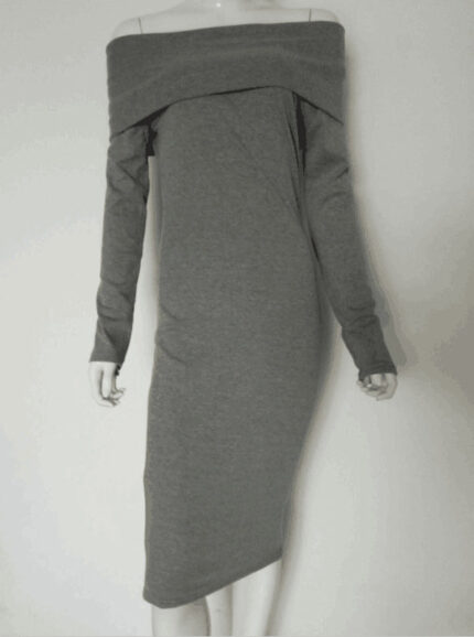 Celino Women's Sexy Long Sleeve Off Shoulder Gray Short Midi Dress - Celino Corp.