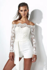 Celino Women's sexy Long Sleeve Off Shoulder White Floral Lace Mini Dress - Celino Corp.